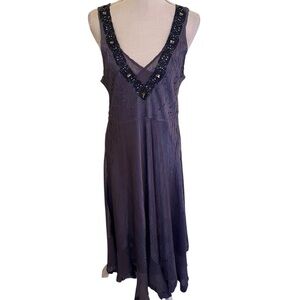 Komarov Stretch Charmeuse Sleeveless V-Neck Embellished Midi Dress XL(14-16)